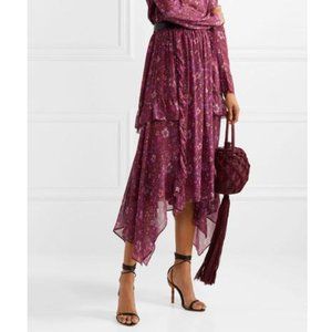 Ulla Johnson Torri Floral Asymmetric Handkerchief Georgette Silk Midi Skirt - 0